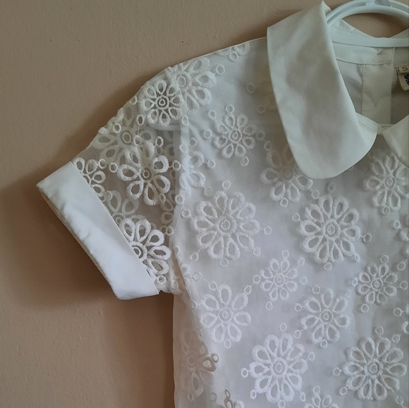 SHEIN: White Blouse with Organza Fabric and Embroidered Flowers, Size S - Picture 2 of 3